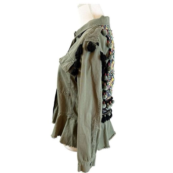 ZARA Womens Embroidered Pom Pom Jacket Size XS Military Tassel Boho Festival - Picture 3 of 8